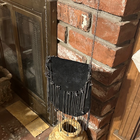 Free People Black suede Fringe Chain Women Bag - Picture 2 of 6